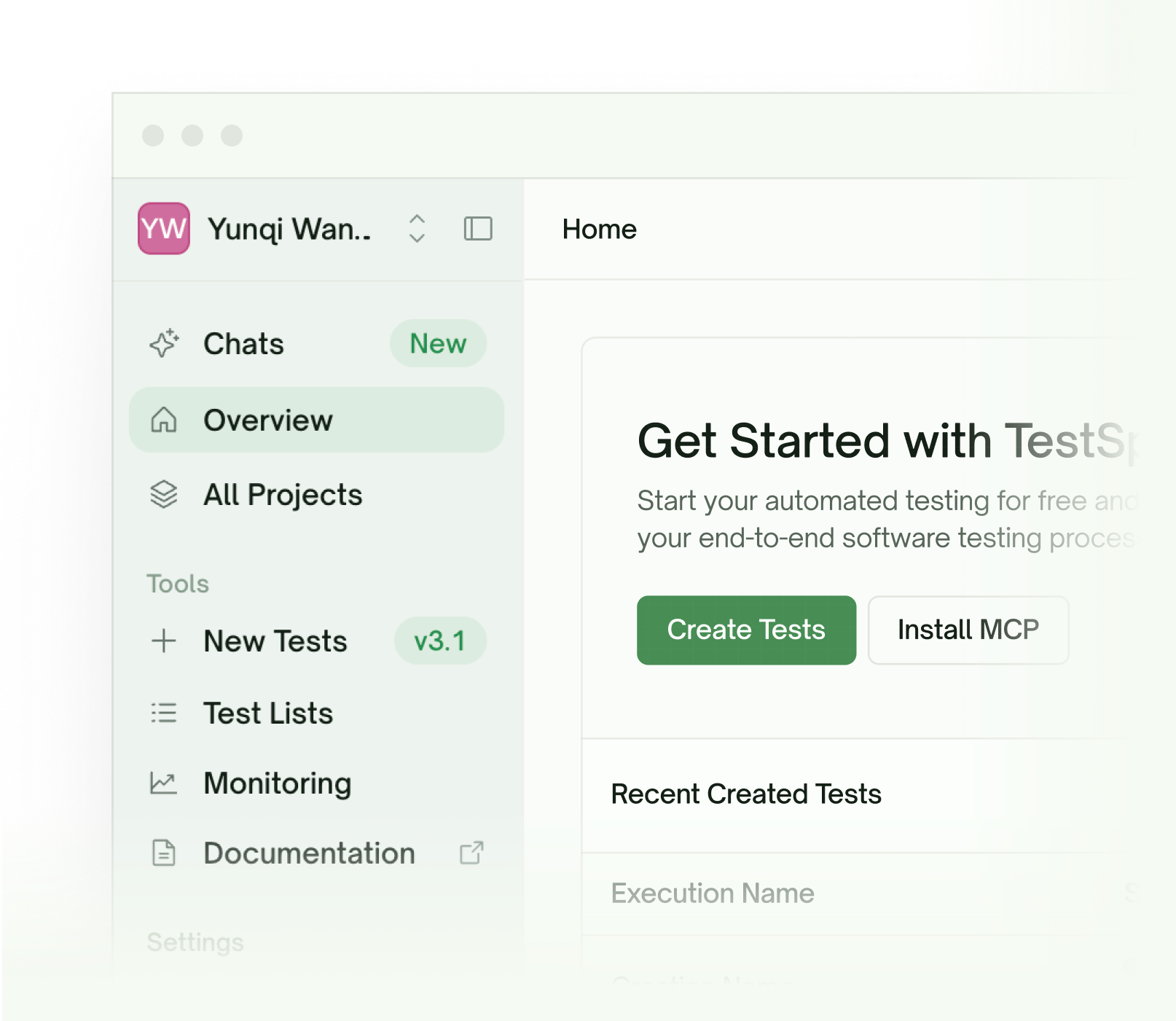 The TestSprite web dashboard